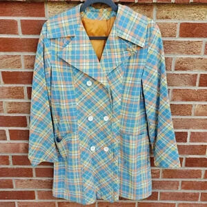 Vintage Pastel Plaid Double Breasted Peacoat Women's Size 15/16